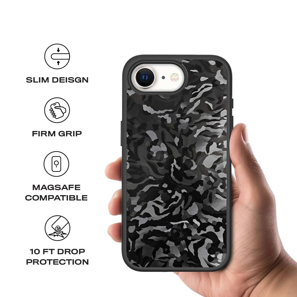 Black Camouflage Textured Skin with Shockguard Armour Magsafe Case for Apple iPhone 16E
