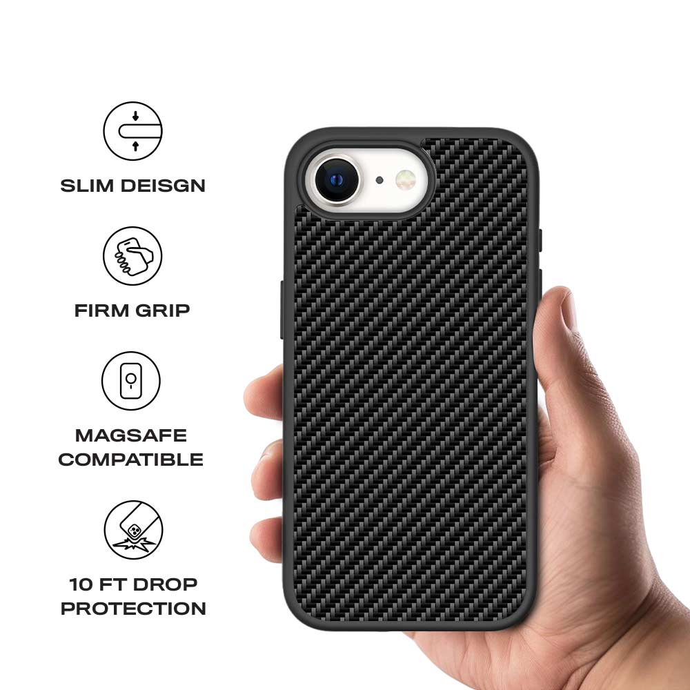 Carbon Fiber Textured Skin with Shockguard Armour Magsafe Case for Apple iPhone 16E