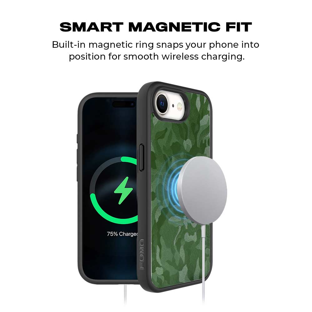 Green Camouflage Textured Skin with Shockguard Armour Magsafe Case for Apple iPhone 16E