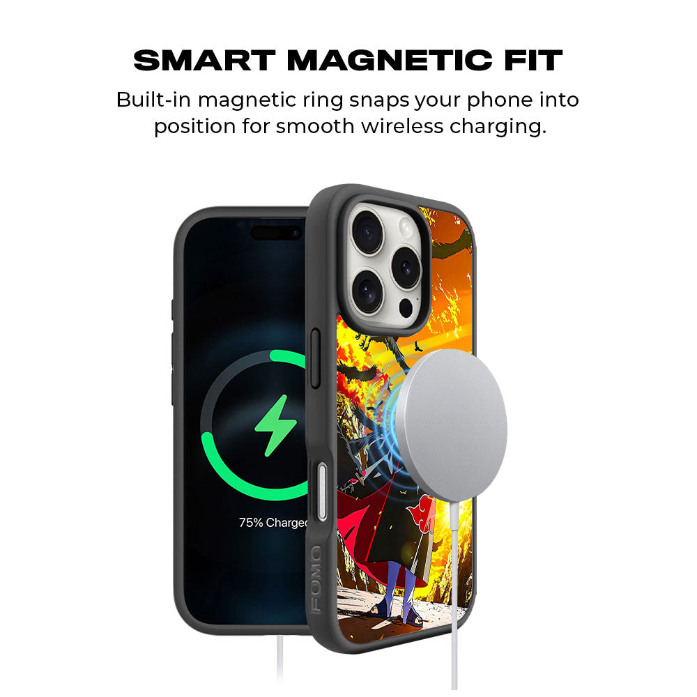 Itachi Uchiha Walking in Flames with Crows with Shockguard Armour Magsafe Case for Apple iPhone 16 Pro Max