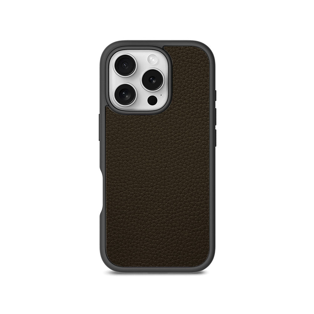 Brown Leather Textured Skin with Shockguard Armour Magsafe Case for Apple iPhone 16 Pro Max