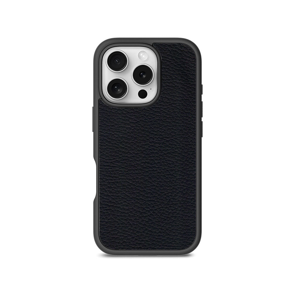 Black Leather Textured Skin with Shockguard Armour Magsafe Case for Apple iPhone 16 Pro Max