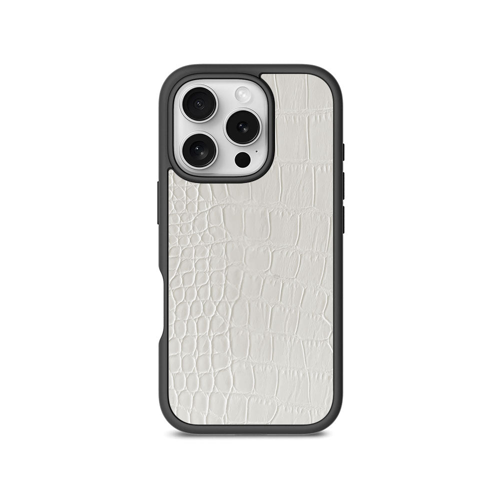 White Crocodile Textured Skin with Shockguard Armour Magsafe Case for Apple iPhone 16 Pro Max
