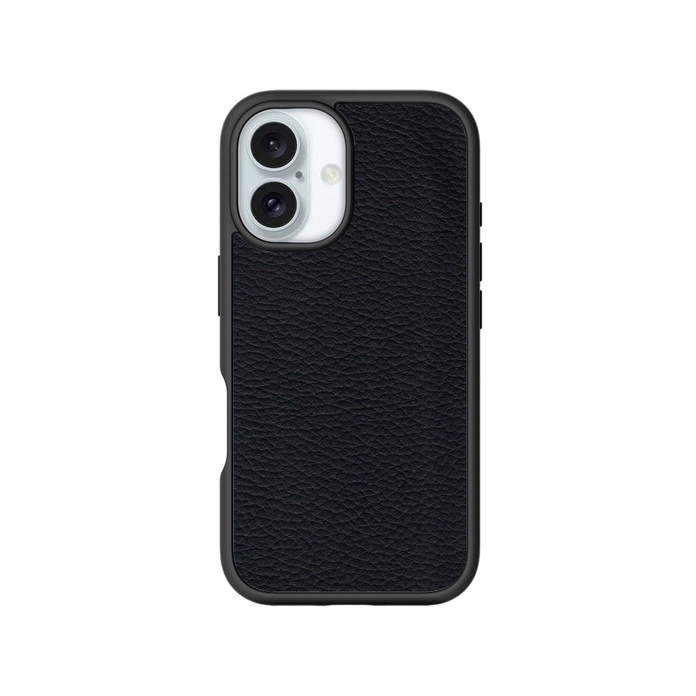Black Leather Textured Skin with Shockguard Armour Magsafe Case for Apple iPhone 16 Plus