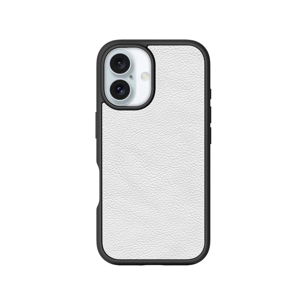 White Leather Textured Skin with Shockguard Armour Magsafe Case for Apple iPhone 16 Plus