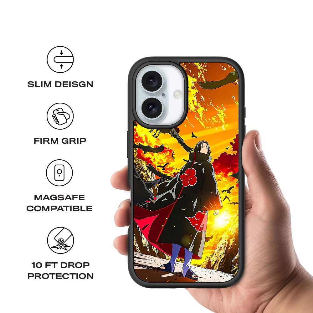 Itachi Uchiha Walking in Flames with Crows with Shockguard Armour Magsafe Case for Apple iPhone 16 Plus
