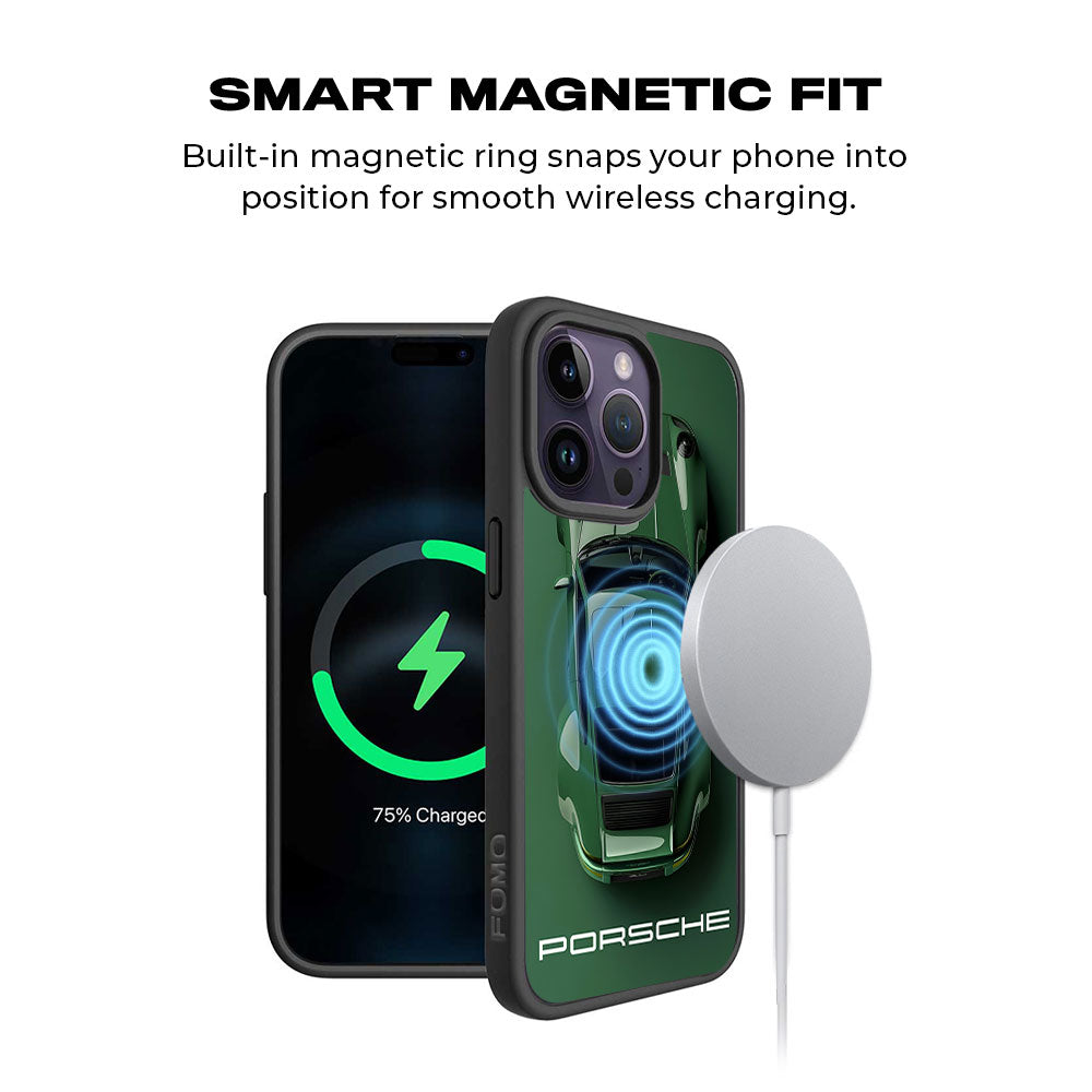 Dark Green Porsche Skin with Shockguard Armour Magsafe Case for Apple iPhone 15 Pro Max