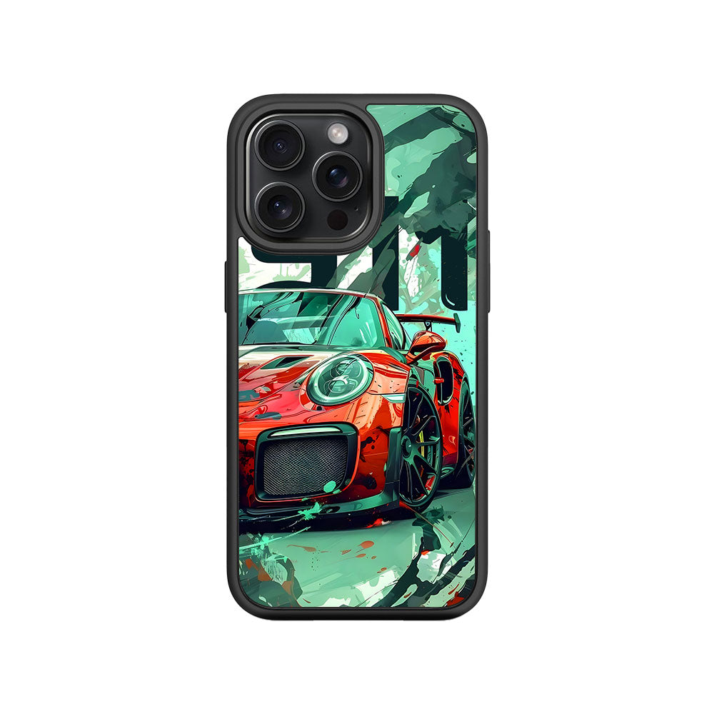 Red Porsche GT 911 Textured Skin with Shockguard Armour Magsafe Case for Apple iPhone 15 Pro
