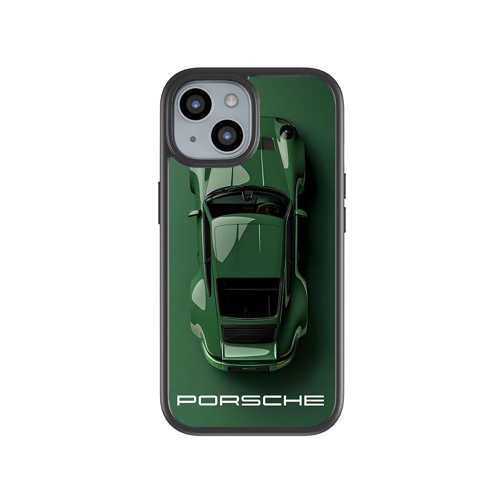Dark Green Porsche Skin with Shockguard Armour Magsafe Case for Apple iPhone 15