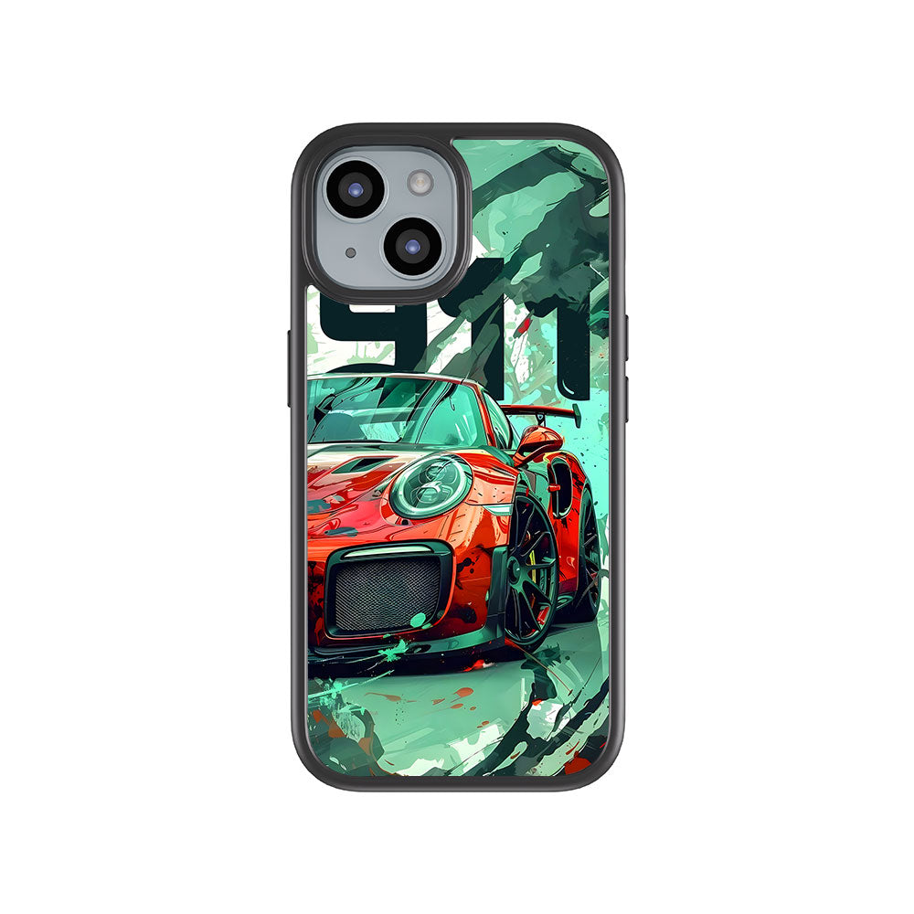 Red Porsche GT 911 Skin with Shockguard Armour Magsafe Case for Apple iPhone 15
