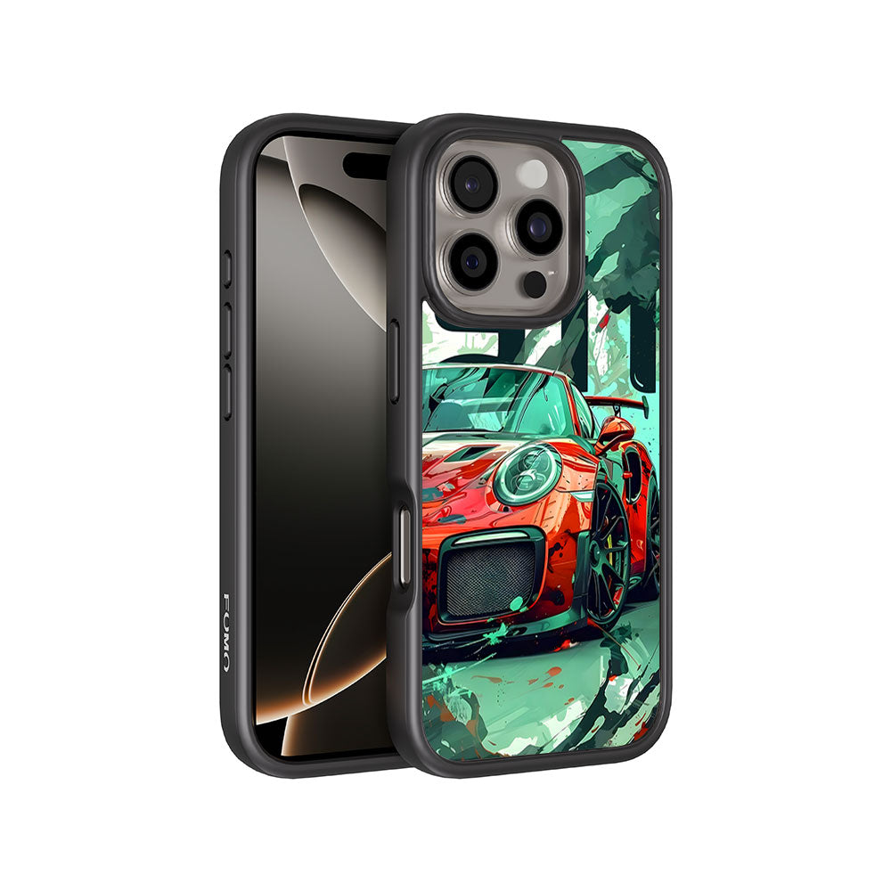 Red Porsche GT 911 Textured Skin with Shockguard Armour Magsafe Case for Apple iPhone 16 Pro