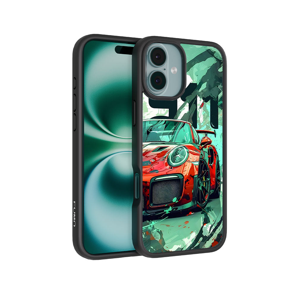 Red Porsche GT 911 Textured Skin with Shockguard Armour Magsafe Case for Apple iPhone 16