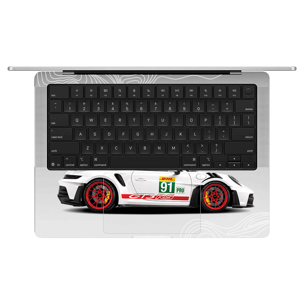 Transparent Porsche GT3 RS Power Macbook Pro 14 M5 2025 Laptop Skin