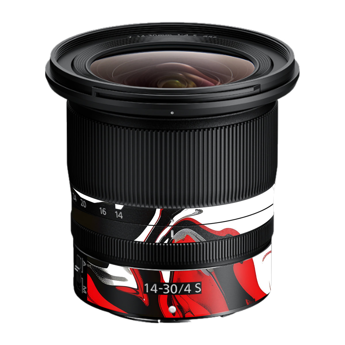 Scarlet and White Motion Nikon Nikkor Z 14-30mm F/4 S Camera Lens Skin