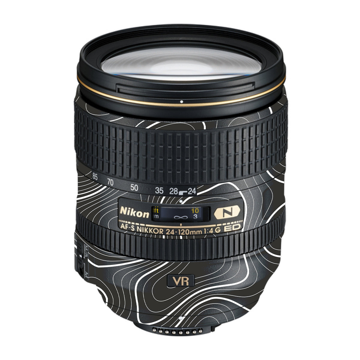 Grayscale Topographic Lines Nikon Nikkor AF-S 24-120mm F4 G ED VR Camera Lens Skin