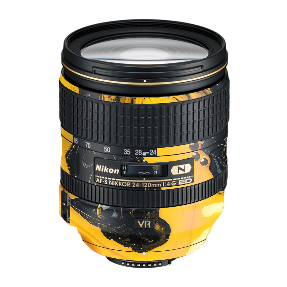 Yellow and Black Paint Swirls Nikon Nikkor AF-S 24-120mm F4 G ED VR Camera Lens Skin