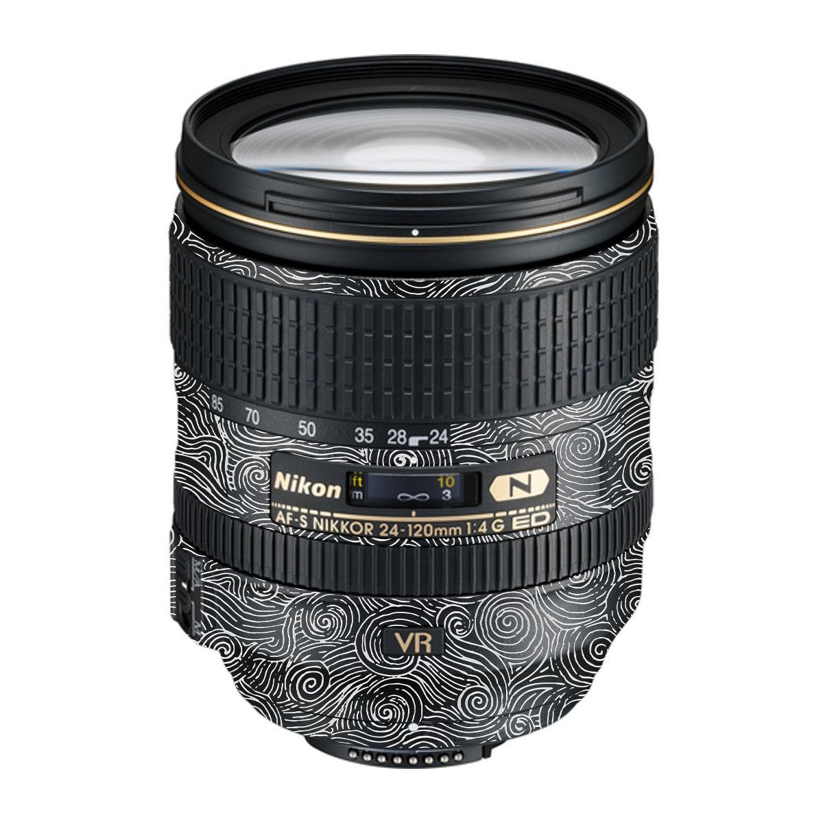 White Spirals Nikon Nikkor AF-S 24-120mm F4 G ED VR Camera Lens Skin