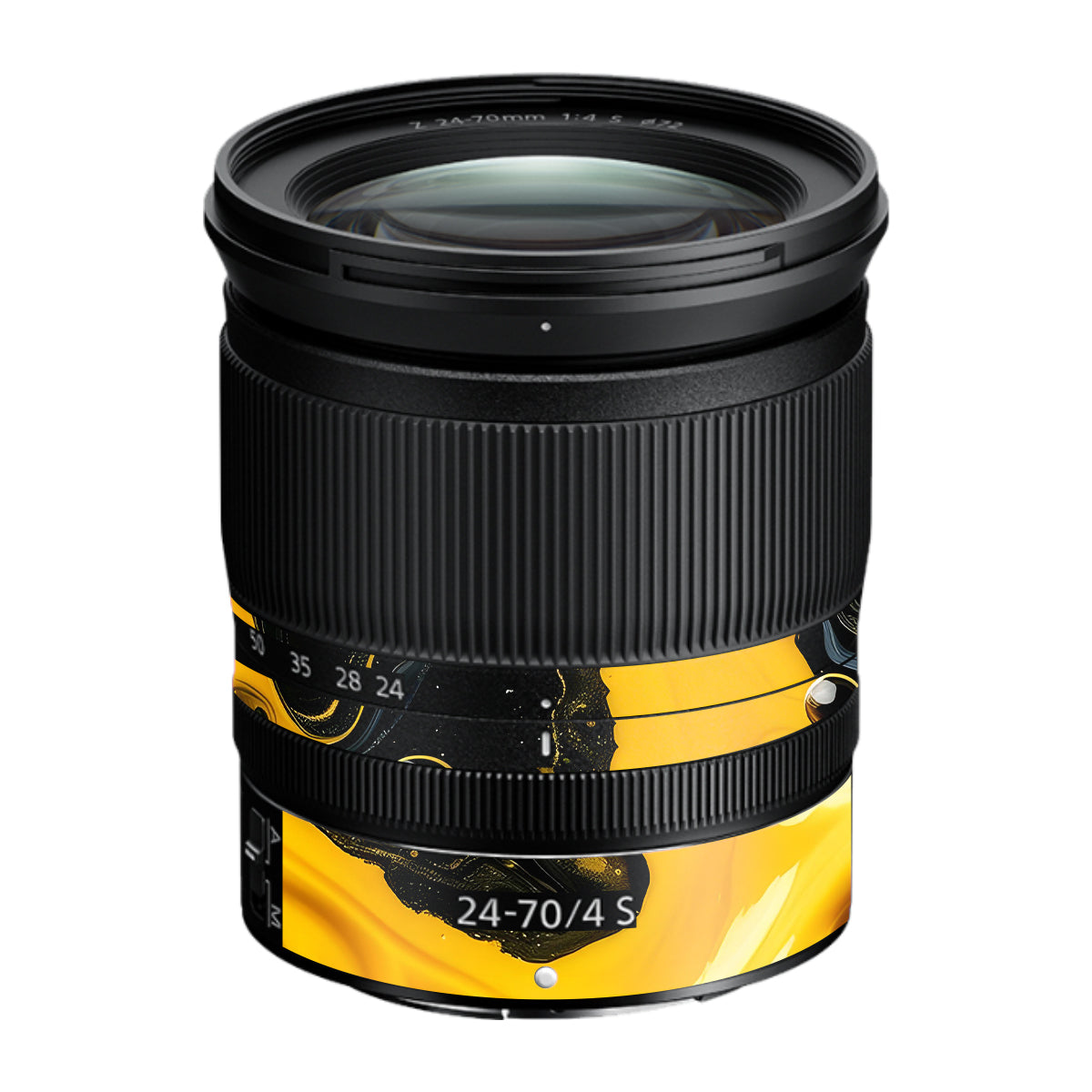 Yellow and Black Paint Swirls Nikon Nikkor Z 24-70mm F/4 S Camera Lens Skin