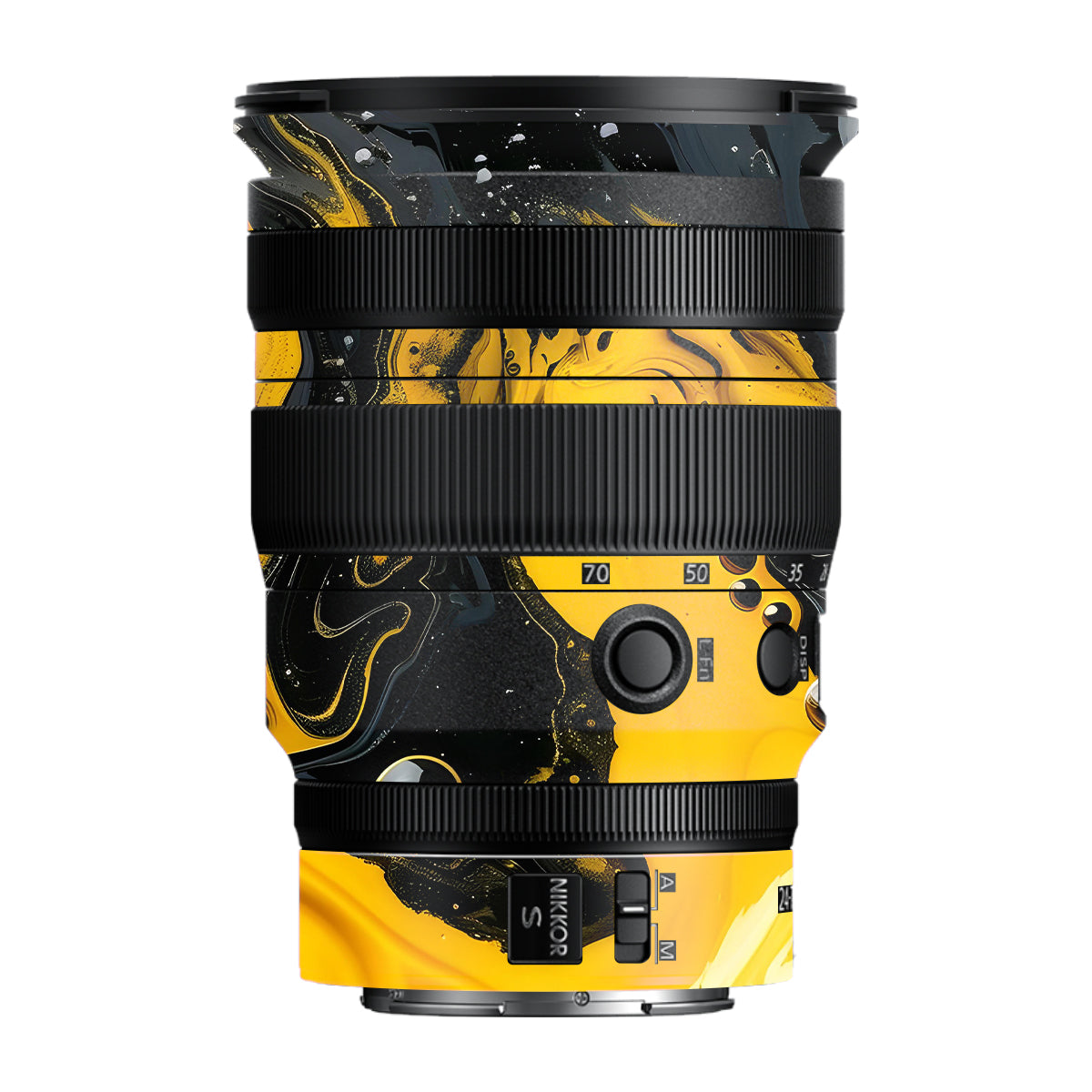 Yellow and Black Paint Swirls Nikon Nikkor Z 24-70MM F/2.8 S Camera Lens Skin