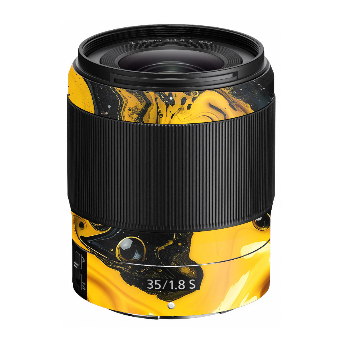 Yellow and Black Paint Swirls Nikon Nikkor Z 35mm F/1.8 S Camera Lens Skin
