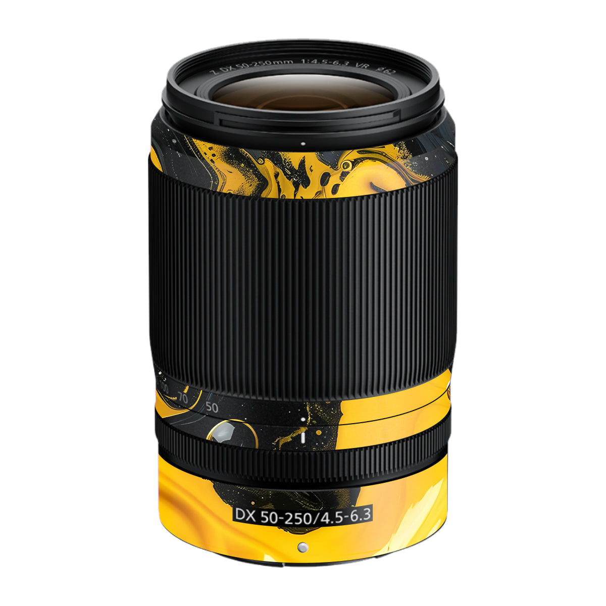 Yellow and Black Paint Swirls Nikon Nikkor Z DX 50-250mm F/4.5-6.3 VR Camera Lens Skin