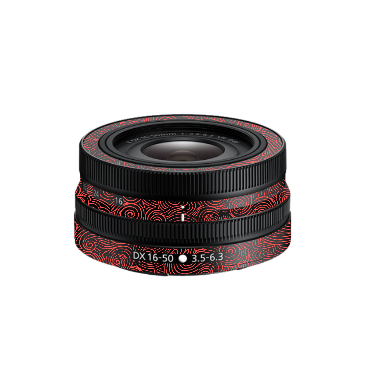Red Spirals Nikon Nikkor Z DX 16-50mm F/3.5-6.3 VR Camera Lens Skin