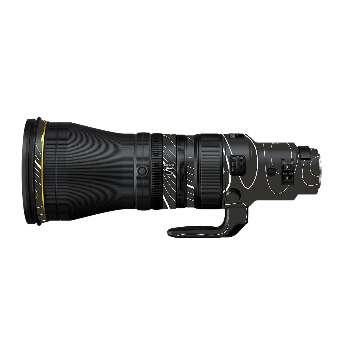 Grayscale Topographic Lines Nikon Nikkor Z 600mm F/4 TC VR S Camera Lens Skin