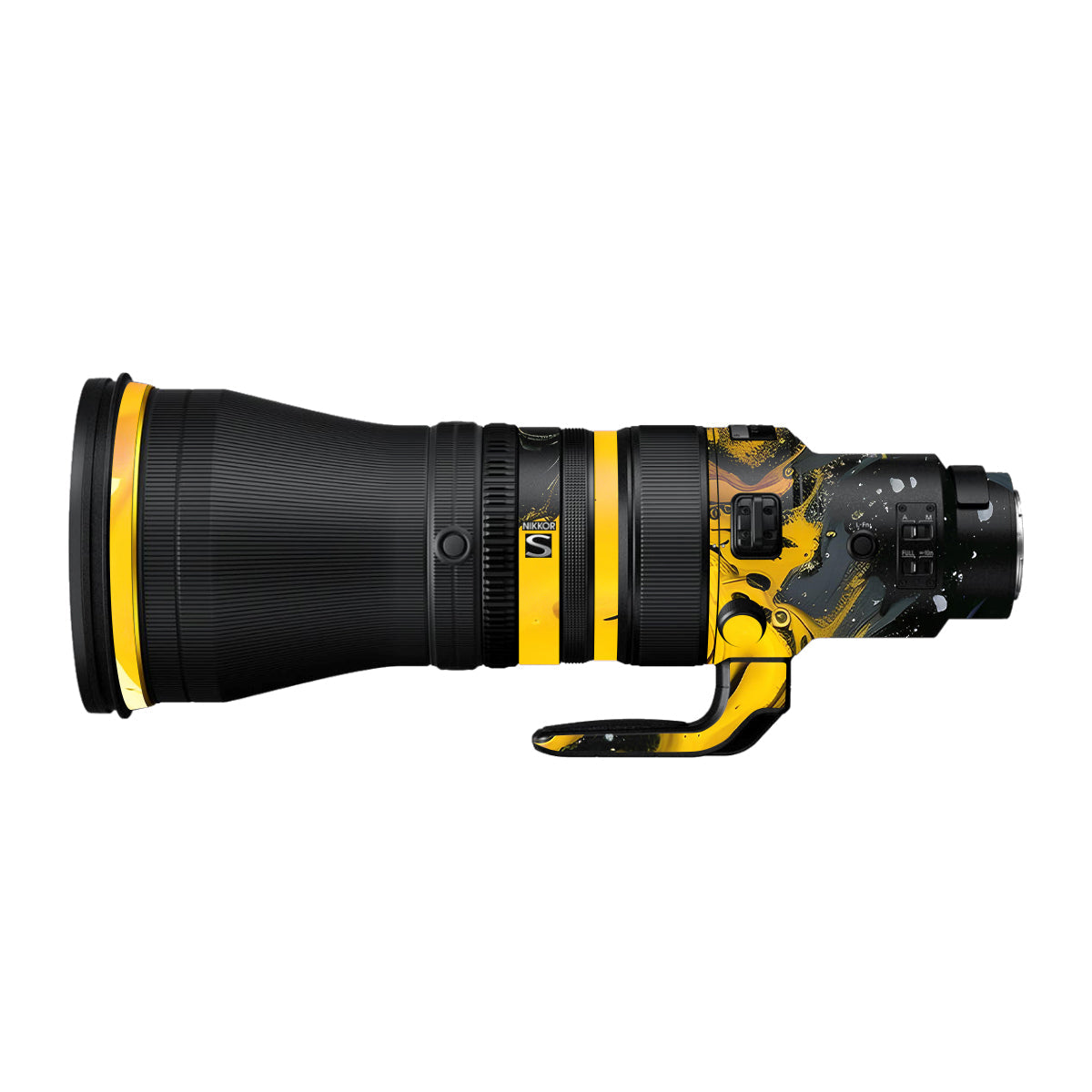Yellow and Black Paint Swirls Nikon Nikkor Z 600mm F/4 TC VR S Camera Lens Skin