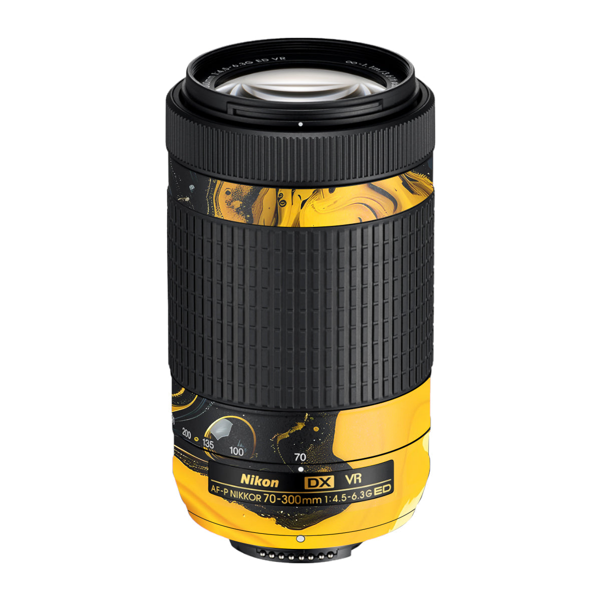 Yellow and Black Paint Swirls Nikon AF-P Nikkor 70-300mm F/4.5-6.3G ED VR Camera Lens Skin