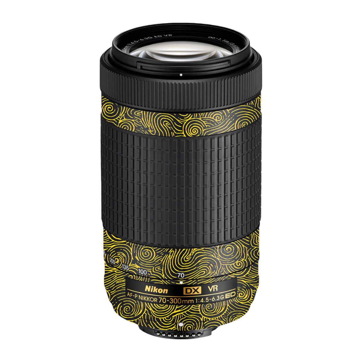 Yellow Spirals Nikon AF-P Nikkor 70-300mm F/4.5-6.3G ED VR Camera Lens Skin