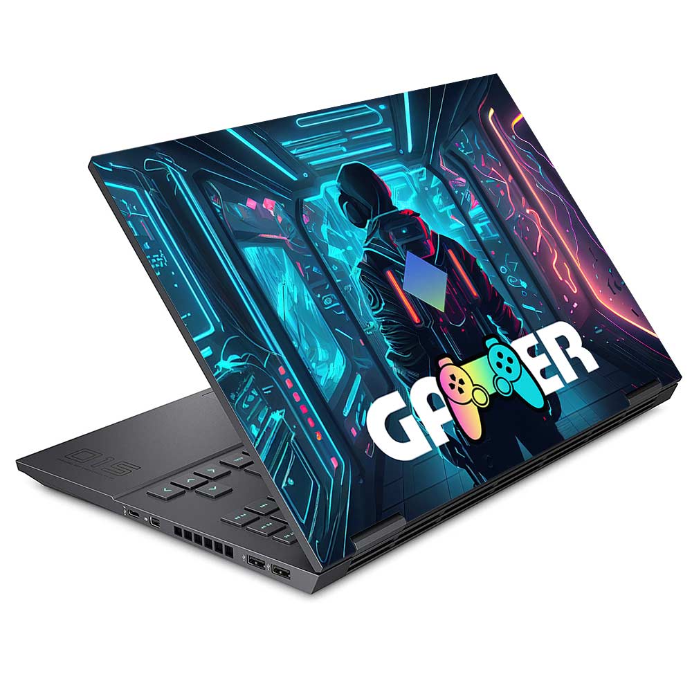 Gamer in Glowing Background Gaming HP Omen 15 Laptop Skin