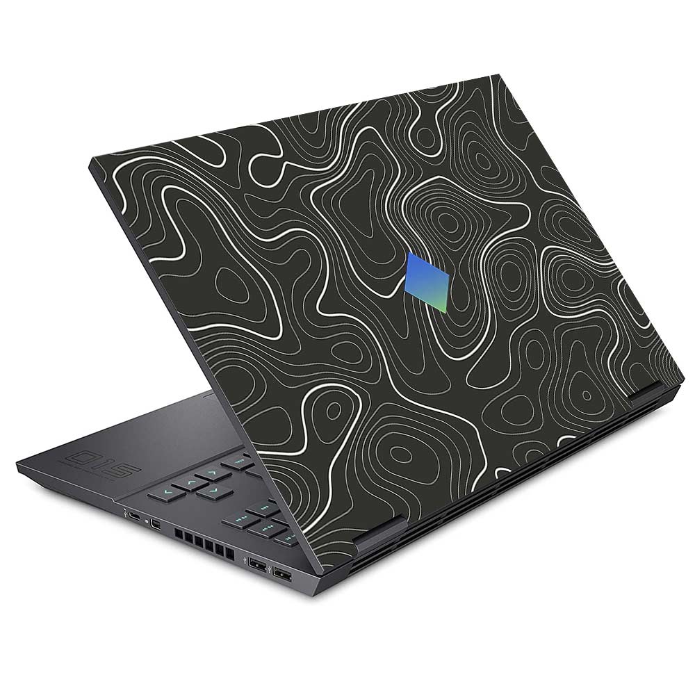 Grayscale Topographic Lines HP Omen 15 Laptop Skin