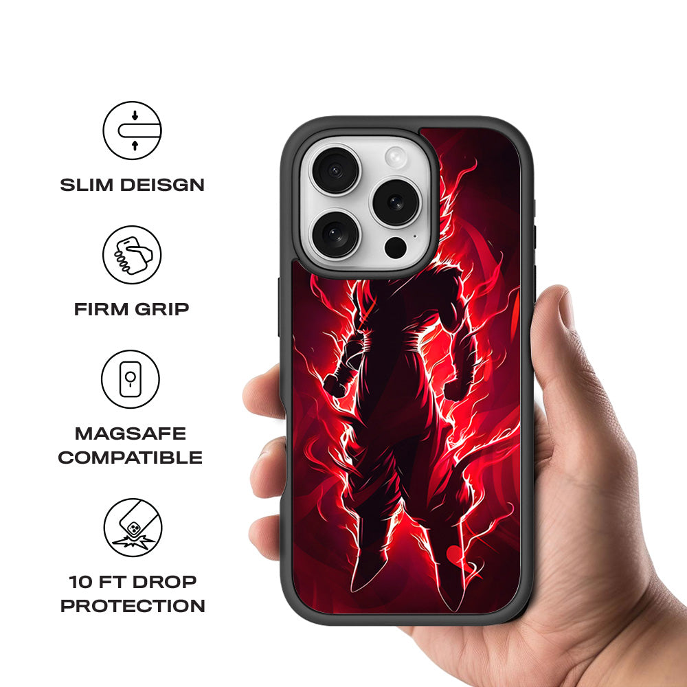 Goku in Fiery Red 3D Skin with Shockguard Armour Magsafe Case for Apple iPhone 16 Pro