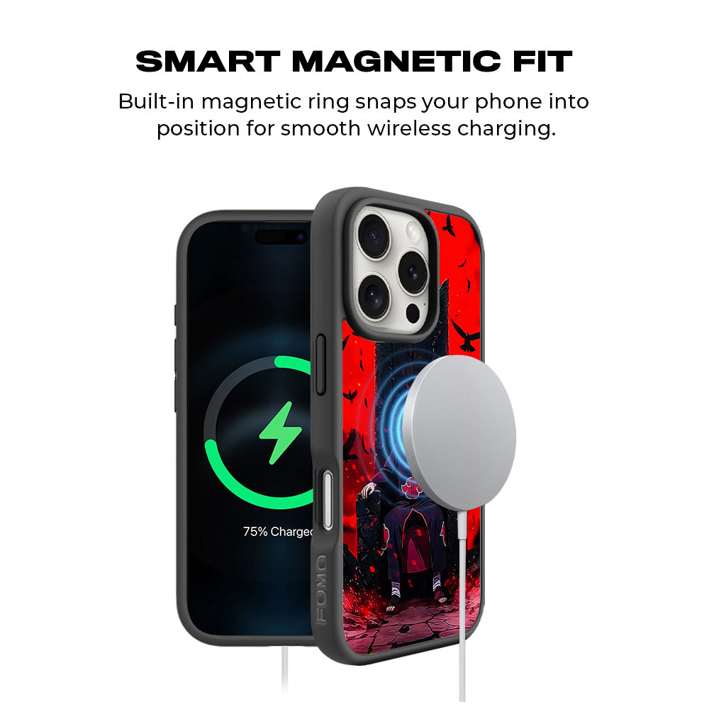 Itachi Uchiha Sitting on Throne 3D Skin with Shockguard Armour Magsafe Case for Apple iPhone 16 Pro