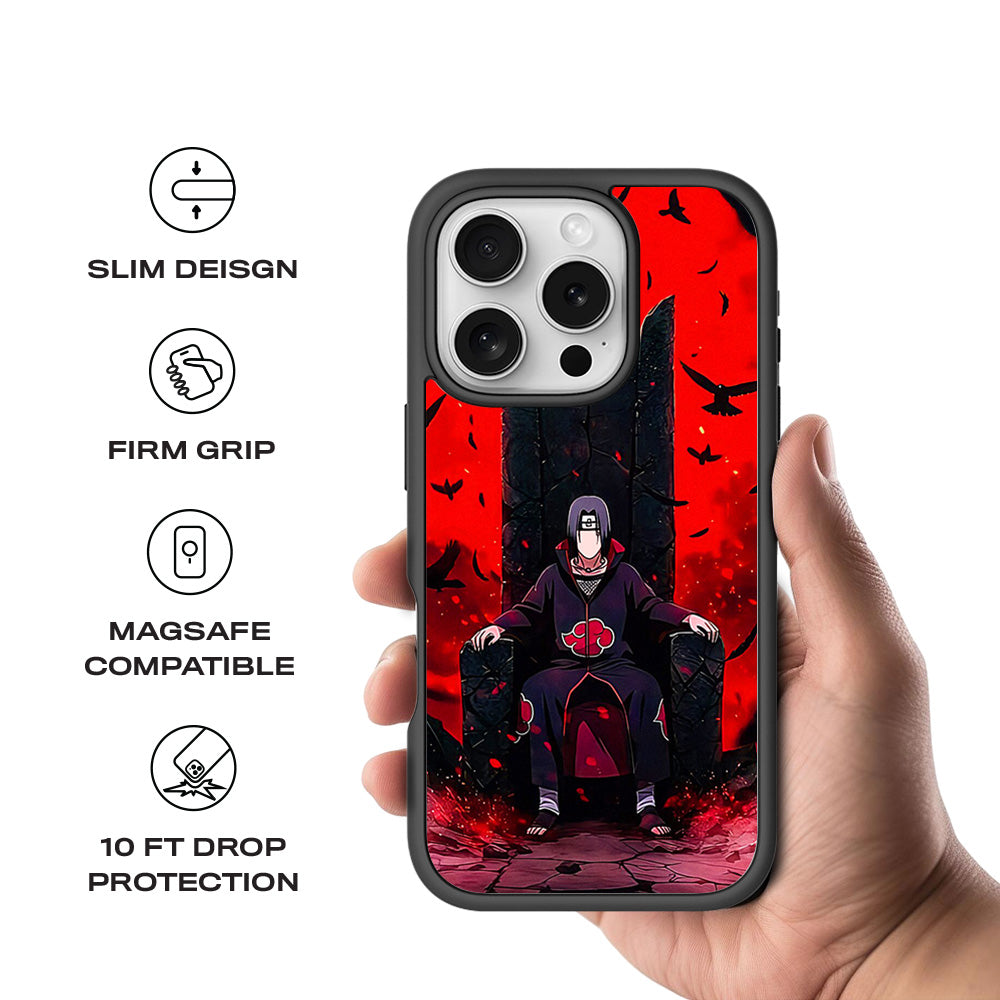 Itachi Uchiha Sitting on Throne 3D Skin with Shockguard Armour Magsafe Case for Apple iPhone 16 Pro