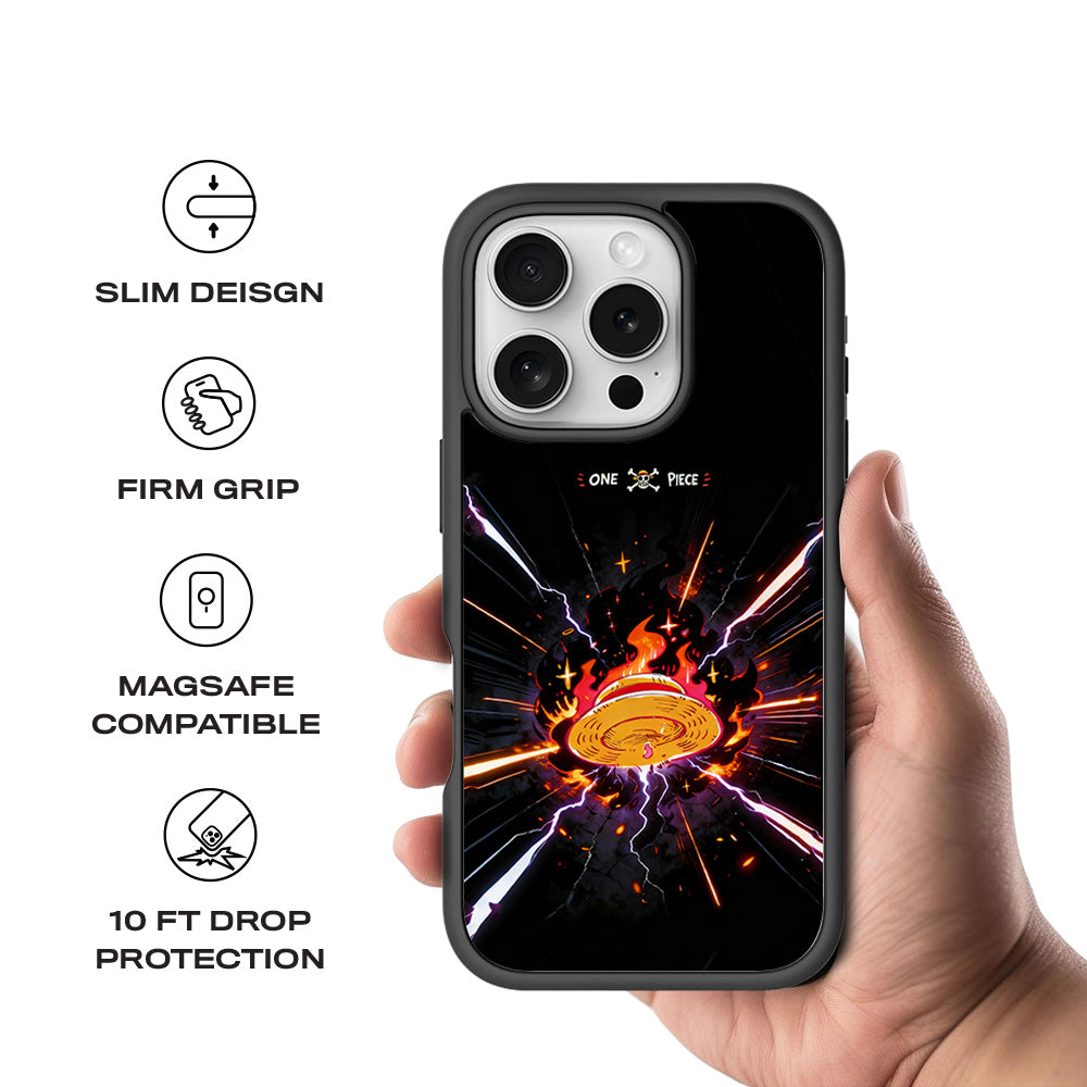 One Piece Fire Hat 3D Skin with Shockguard Armour Magsafe Case for Apple iPhone 16 Pro