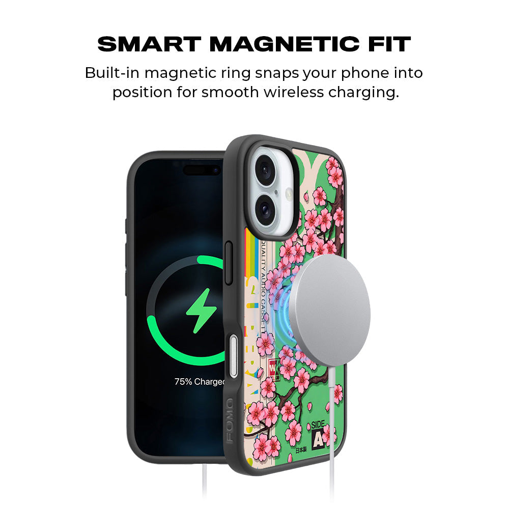 Retro Sakura Blossom Skin with Shockguard Armour Magsafe Case for Apple iPhone 16 Plus