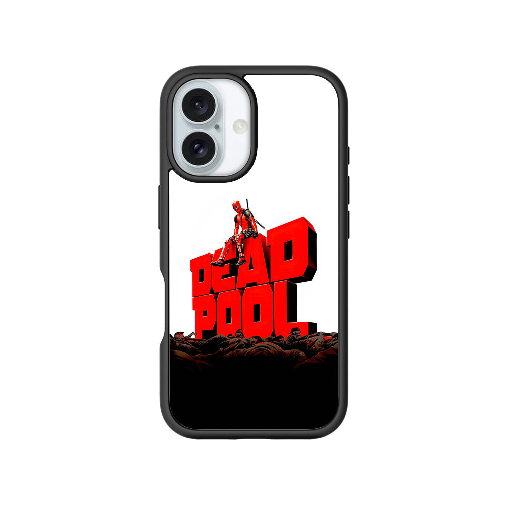 Deadpool on top of Mayhem Skin with Shockguard Armour Magsafe Case for Apple iPhone 16