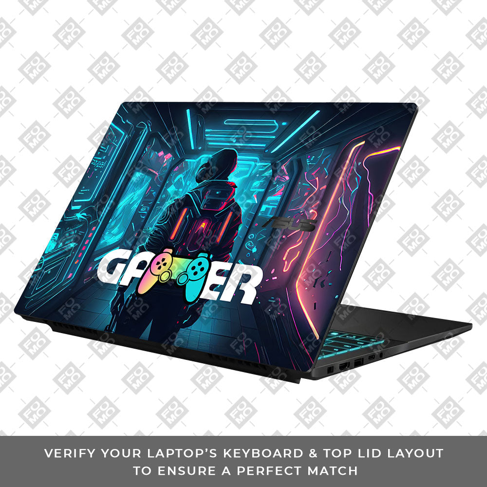 Gamer in Glowing Background Gaming Asus Gaming V16 V3607 Laptop Skin