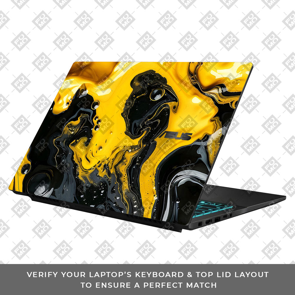 Yellow and Black Paint Swirls Asus Gaming V16 V3607 Laptop Skin