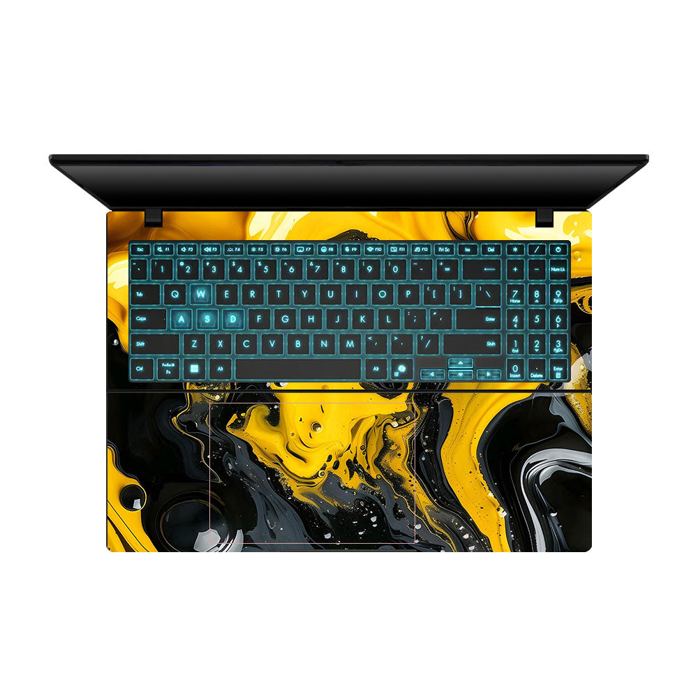 Yellow and Black Paint Swirls Asus Gaming V16 V3607 Laptop Skin