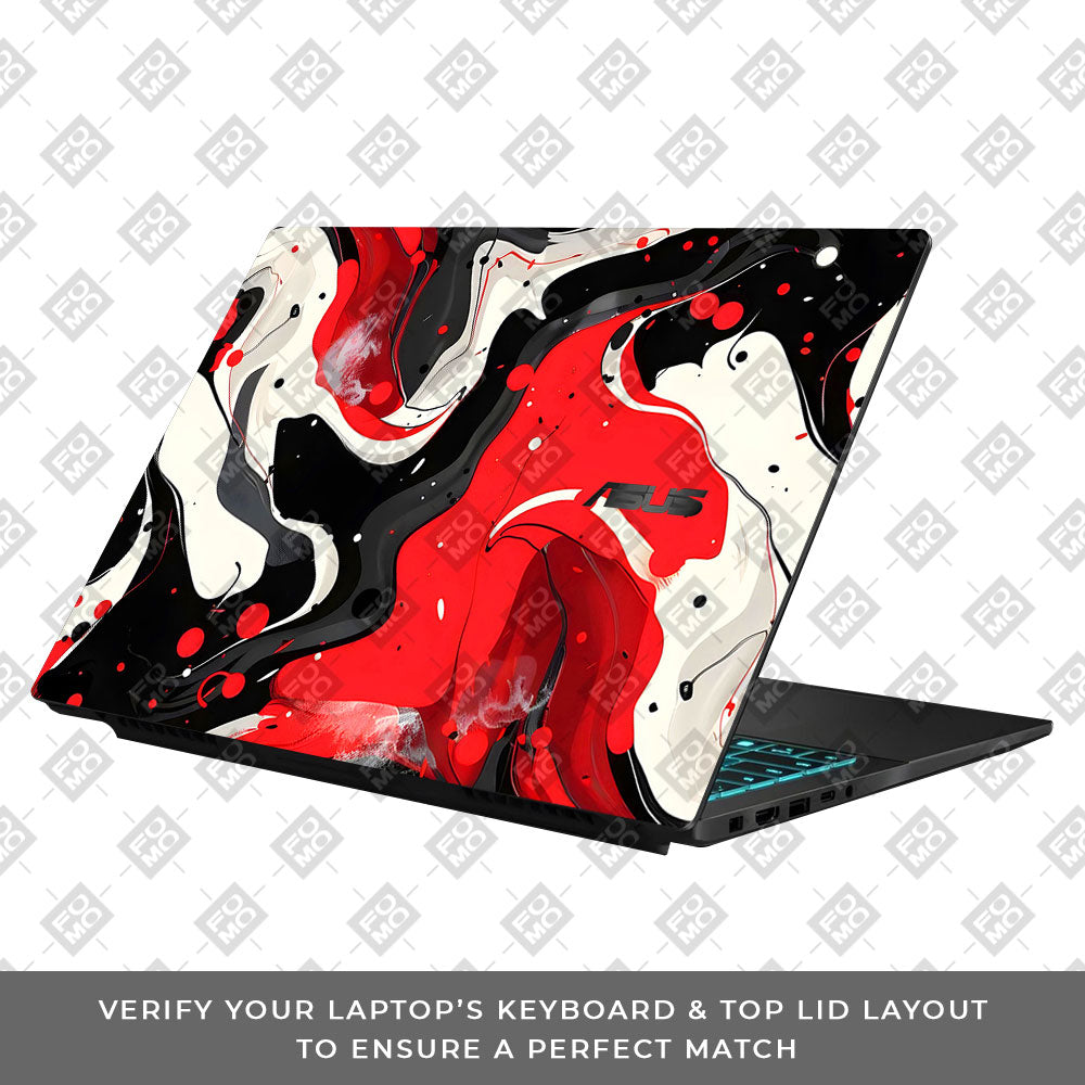 Red and White Paint Swirls Asus Gaming V16 V3607 Laptop Skin