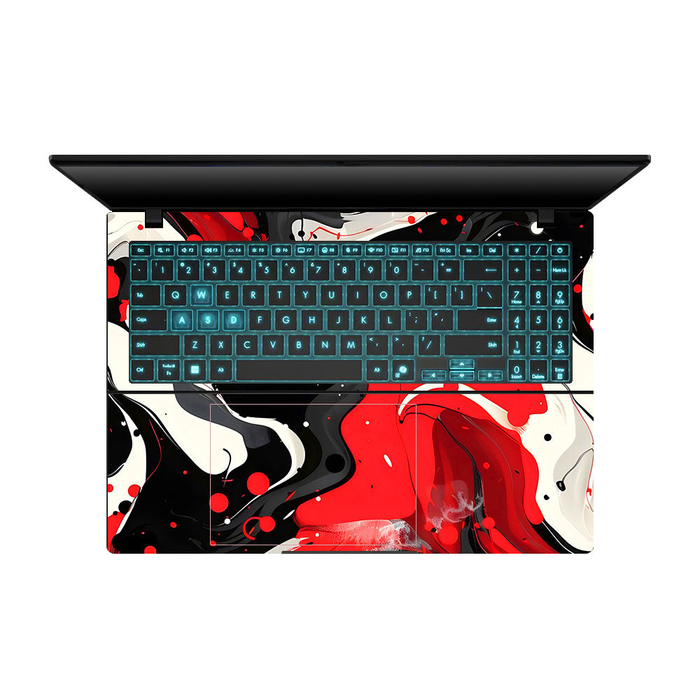 Red and White Paint Swirls Asus Gaming V16 V3607 Laptop Skin