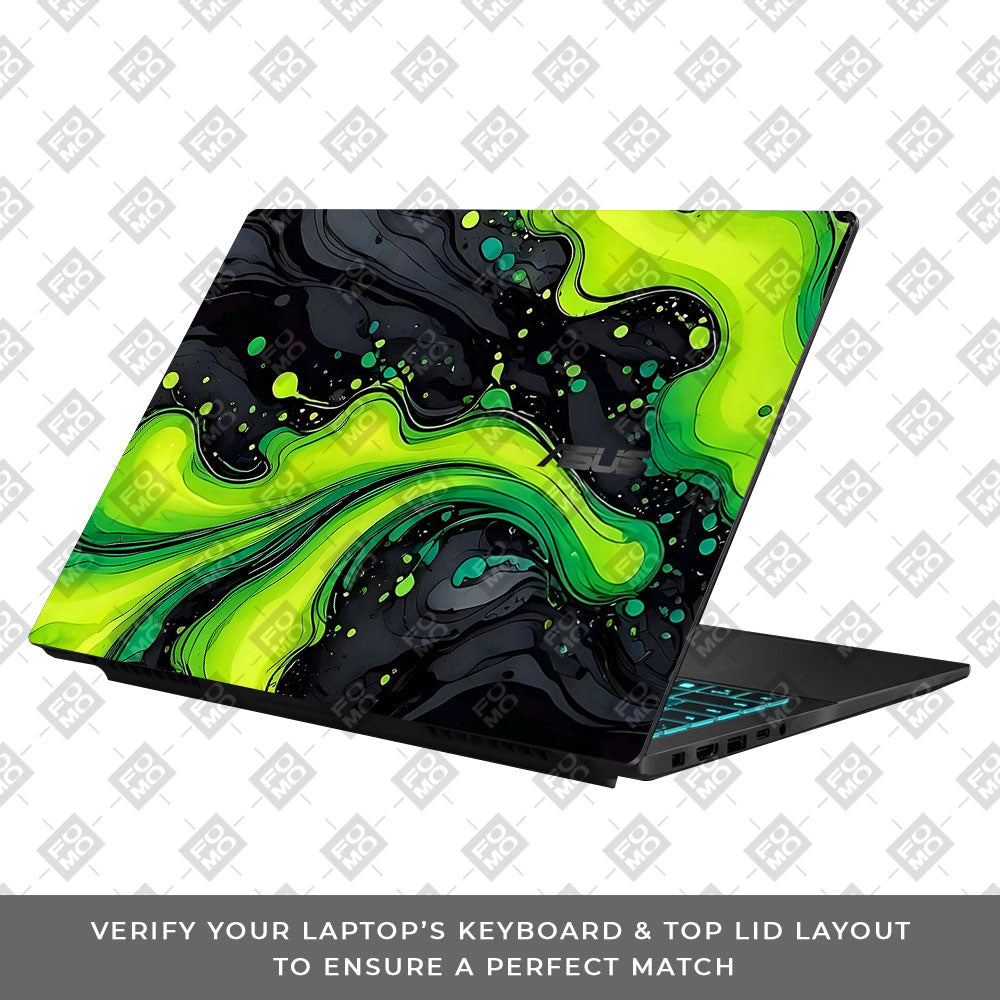 Neon Green Paint Swirls Asus Gaming V16 V3607 Laptop Skin