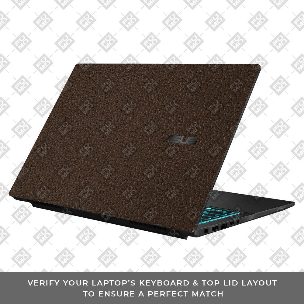 Textured Brown Leather Asus Gaming V16 V3607 Laptop Skin