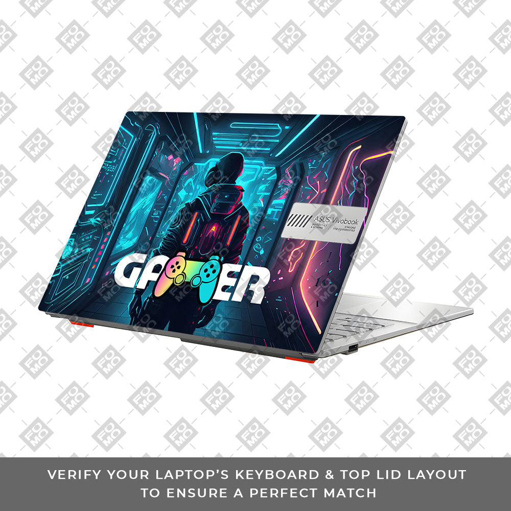Gamer in Glowing Background Gaming Asus Vivobook Go 14 E1404 Laptop Skin