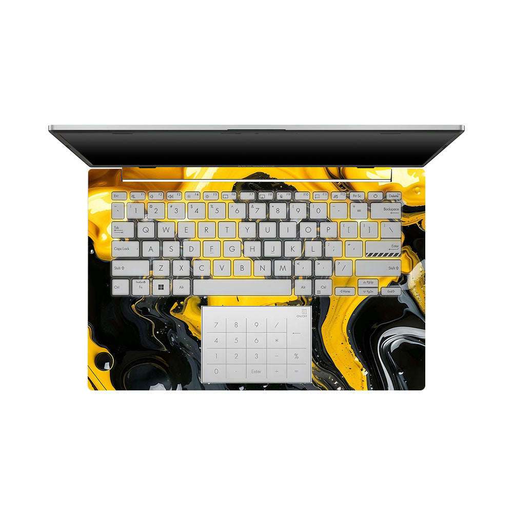 Yellow and Black Paint Swirls Asus Vivobook Go 14 E1404 Laptop Skin