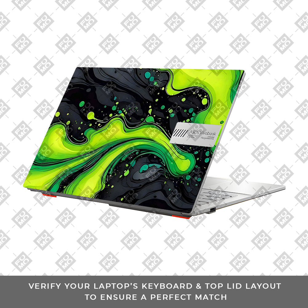 Neon Green Paint Swirls Asus Vivobook Go 14 E1404 Laptop Skin