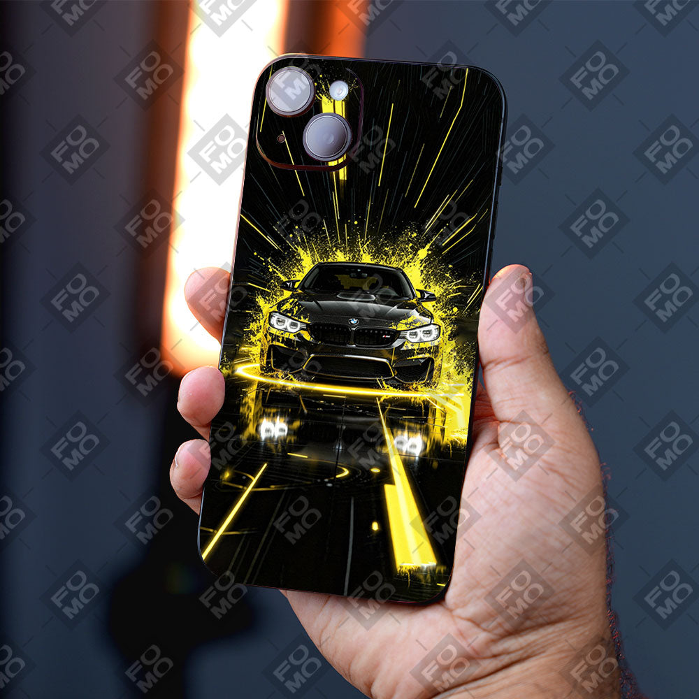 BMW M4 Black Thunder with Yellow Strike Mobile Skins