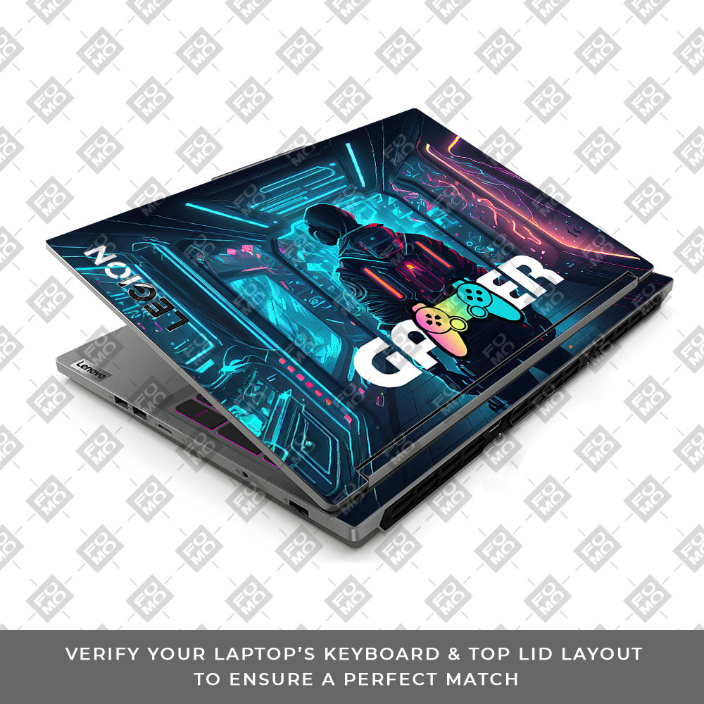 Gamer in Glowing Background Gaming Lenovo Legion 5 16IRX9 Laptop Skin